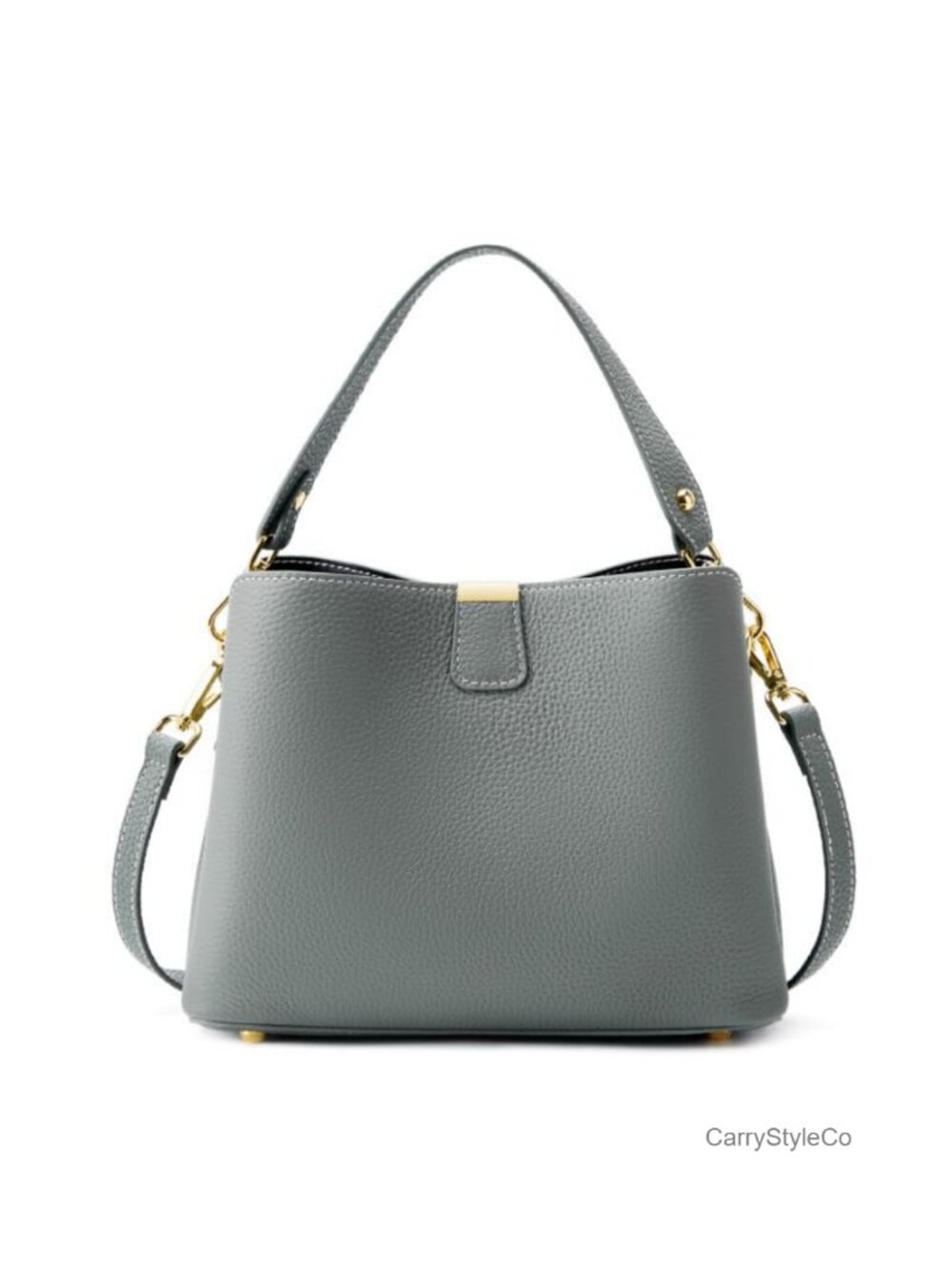Pebbled Cowhide Leather Bucket Bag Top-Handle Crossbody Purse